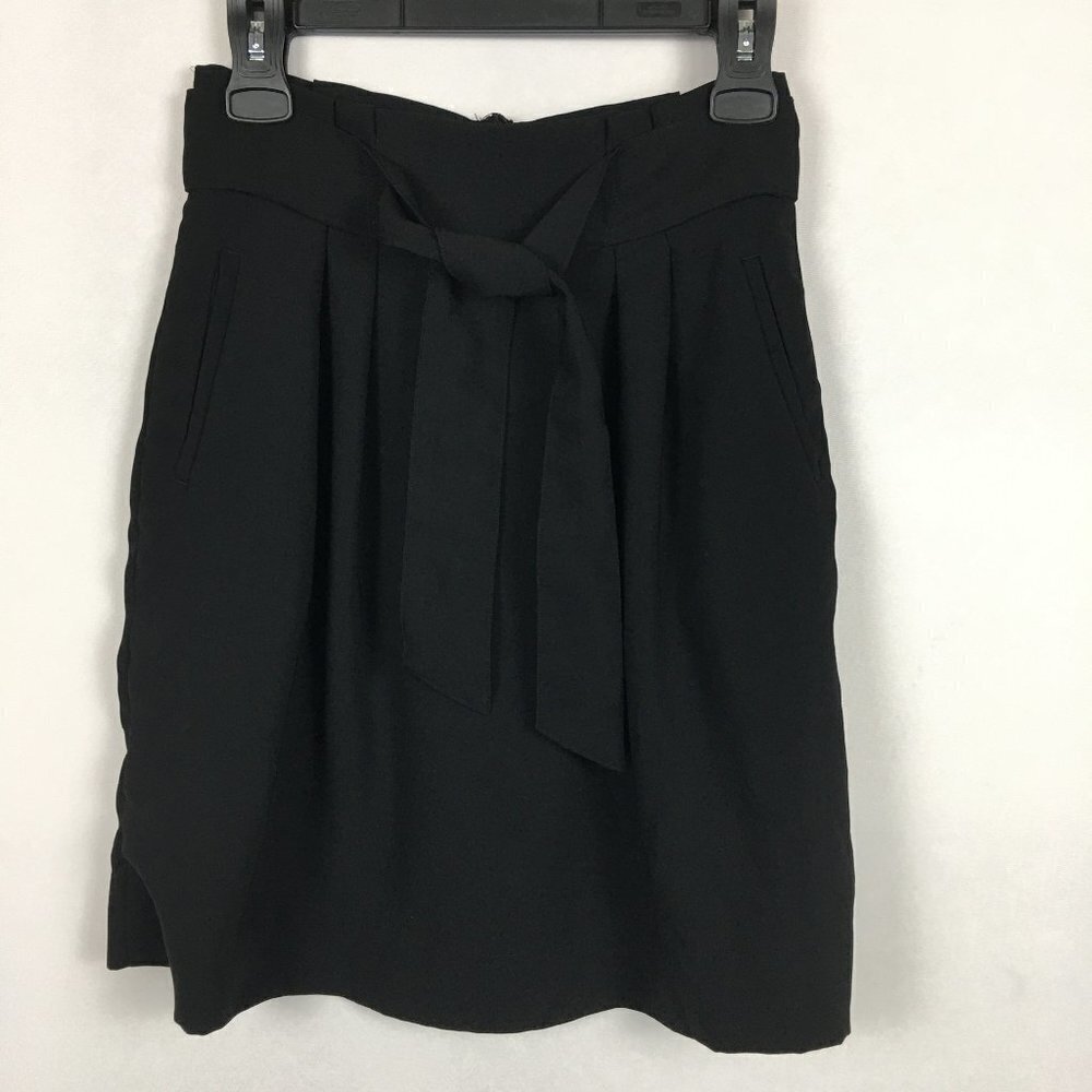 H&M Mini Skirt Black A-Line Pleated Belted Pockets